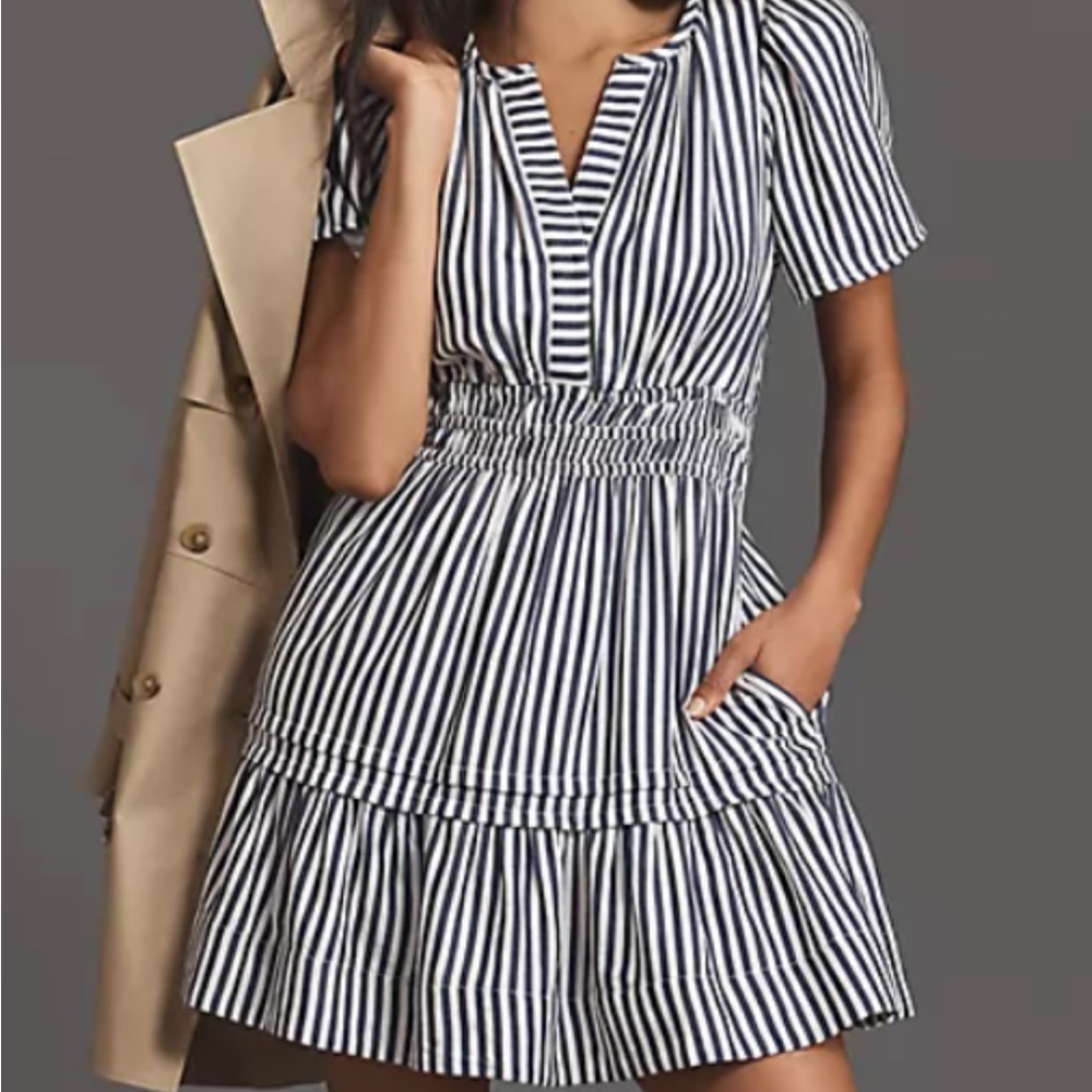 NWT The Somerset Mini Dress: navy/white stripes XL petite. Perfect condition